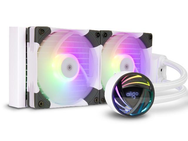 aigo AT240 240mm CPU Liquid Cooler AIO RGB Water Cooling System ARGB Radiator with 120mm PWM Fans for Intel LGA 1200/115X/20XX for AMD AM4/AM3+/AM3 White