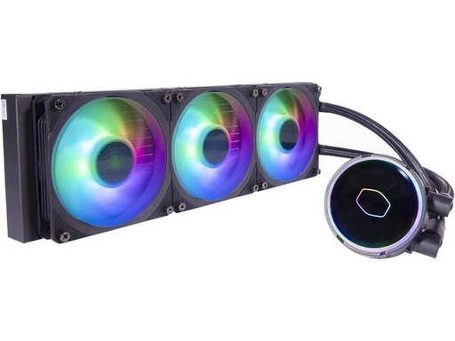 Tarjeta de video CoolerMaster MasterLiquid PL360 FLUX Close-Loop AIO CPU Liquid Cooler, Dual Chamber Pump, Ceramic Bearing Impeller, Enlarged Copper Base, ARGB PL-Flux 120mm Fans for AMD Ryzen/Intel 1700/1200/115X